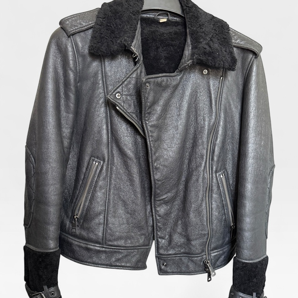 Burberry Brit Leather Shearling Aviator Jacket WOMENS – Black – Size US 14 - Picture 7 of 13